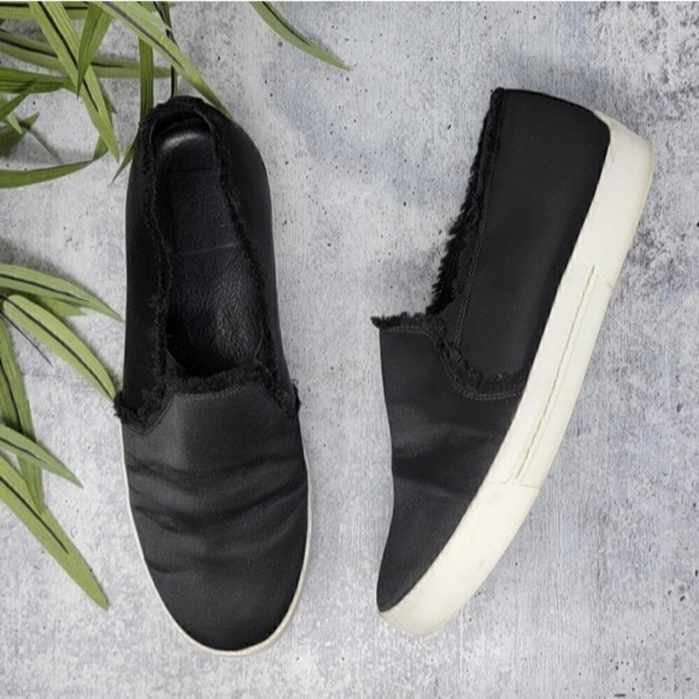 Joie Huxley Black Fringe Trim Slip-On Sneakers